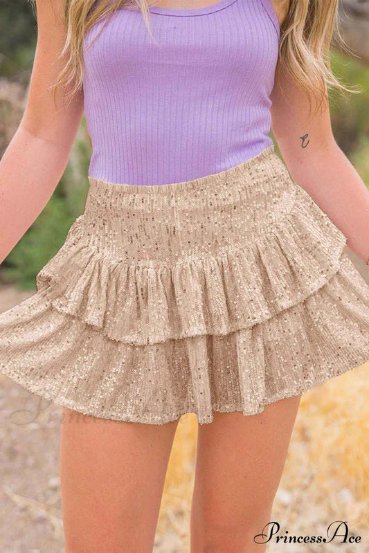 Mini Tiered Sequined Folded Skirt Apricot / Xs Skirts