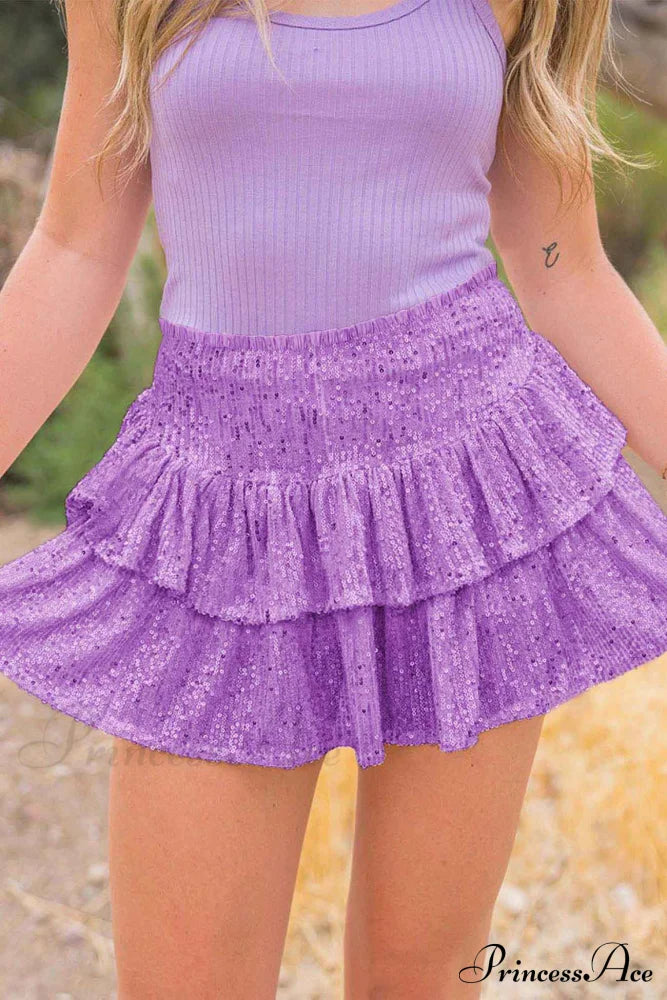 Mini Tiered Sequined Folded Skirt Purple / Xs Skirts