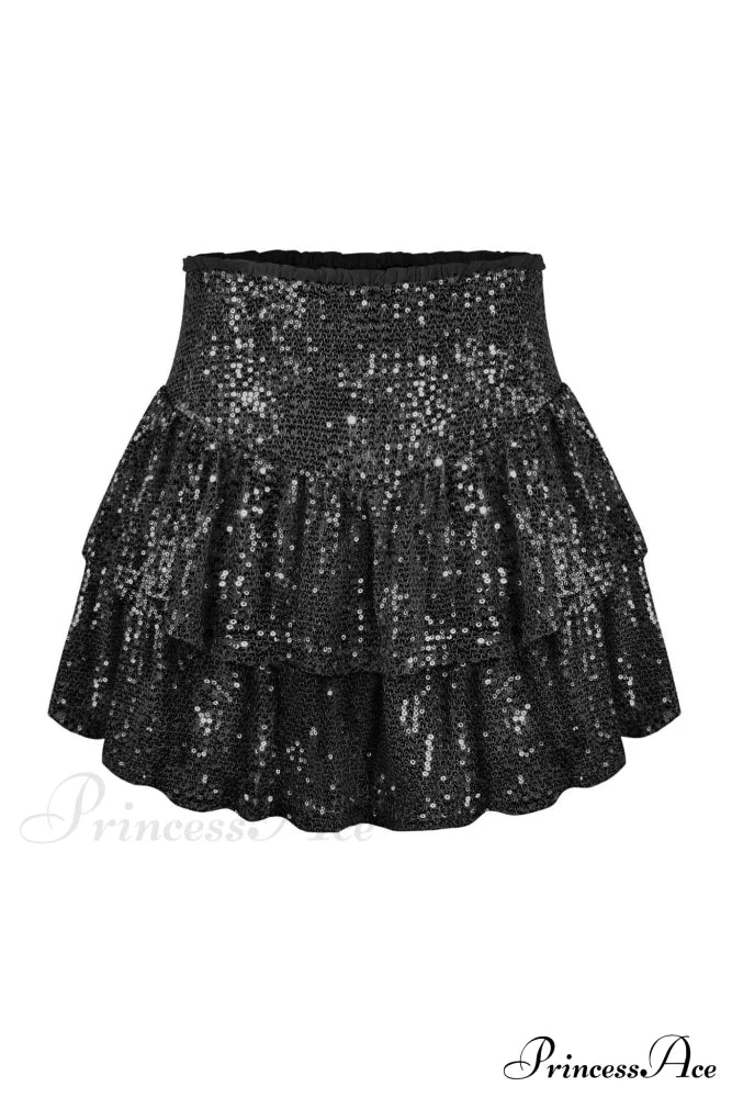 Mini Tiered Sequined Folded Skirt Skirts