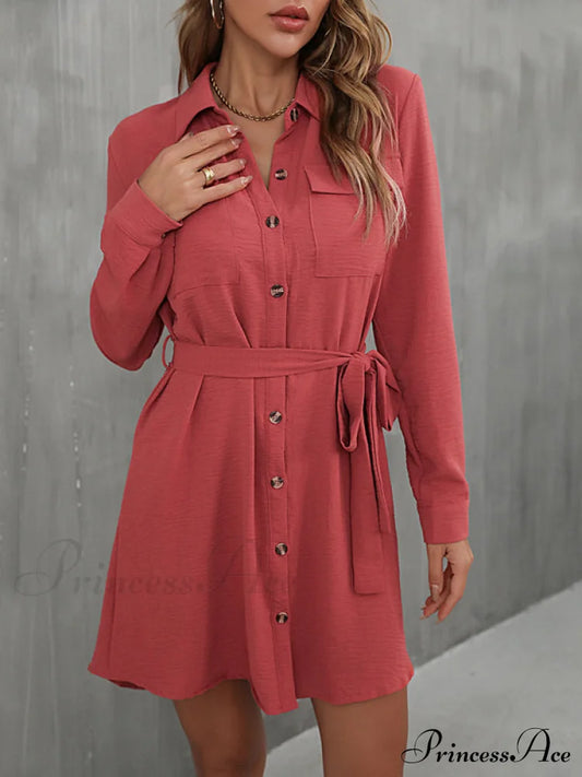 Mini Waist Collared With Tie Button Down For Gown Women Red / S Coats-L