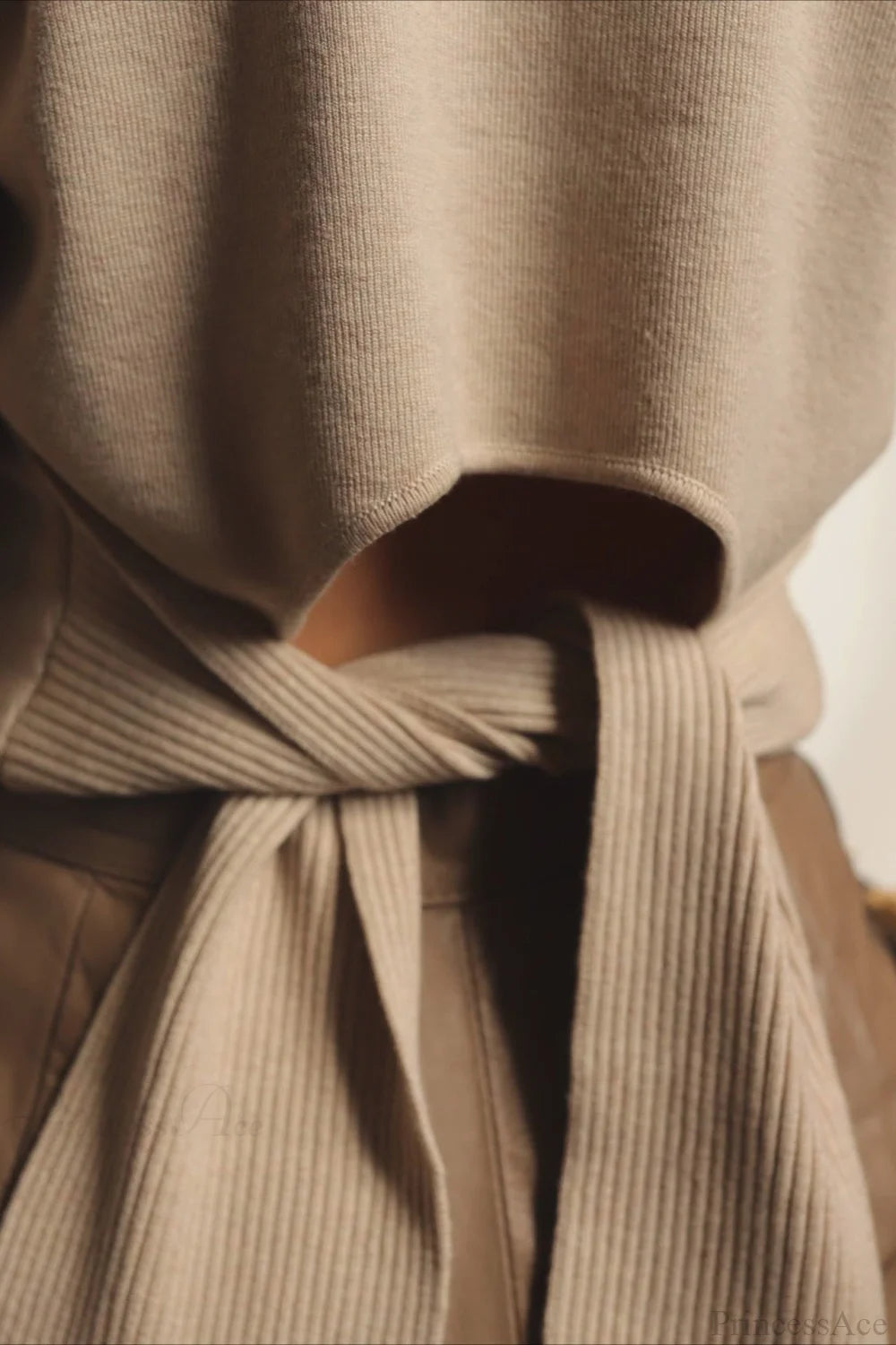 Minimal Turtleneck Tie Backless Fitted Sweater