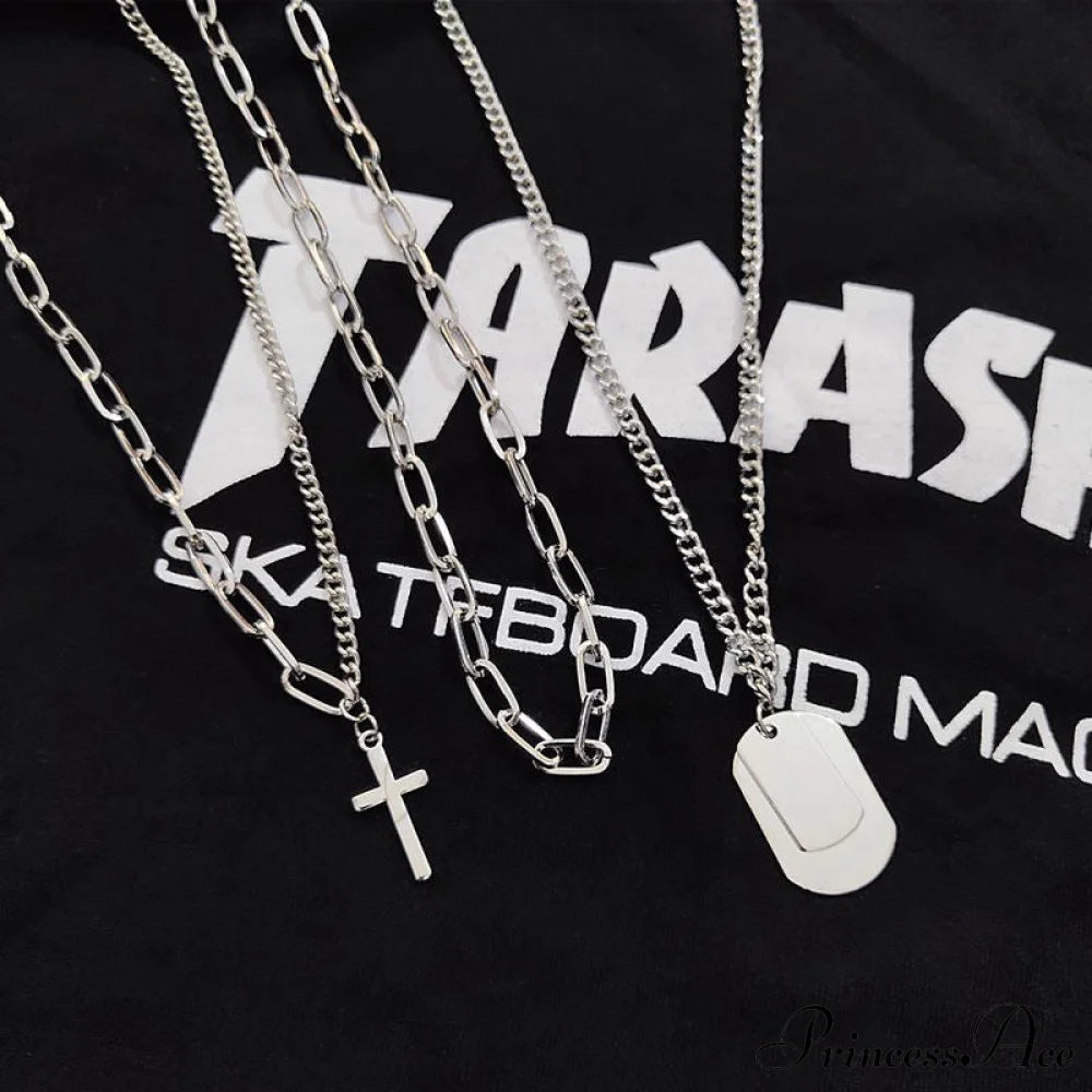 Minimalist Hip-Hop Punk Trendy Cross Sweater Chain Necklace Set Halloween