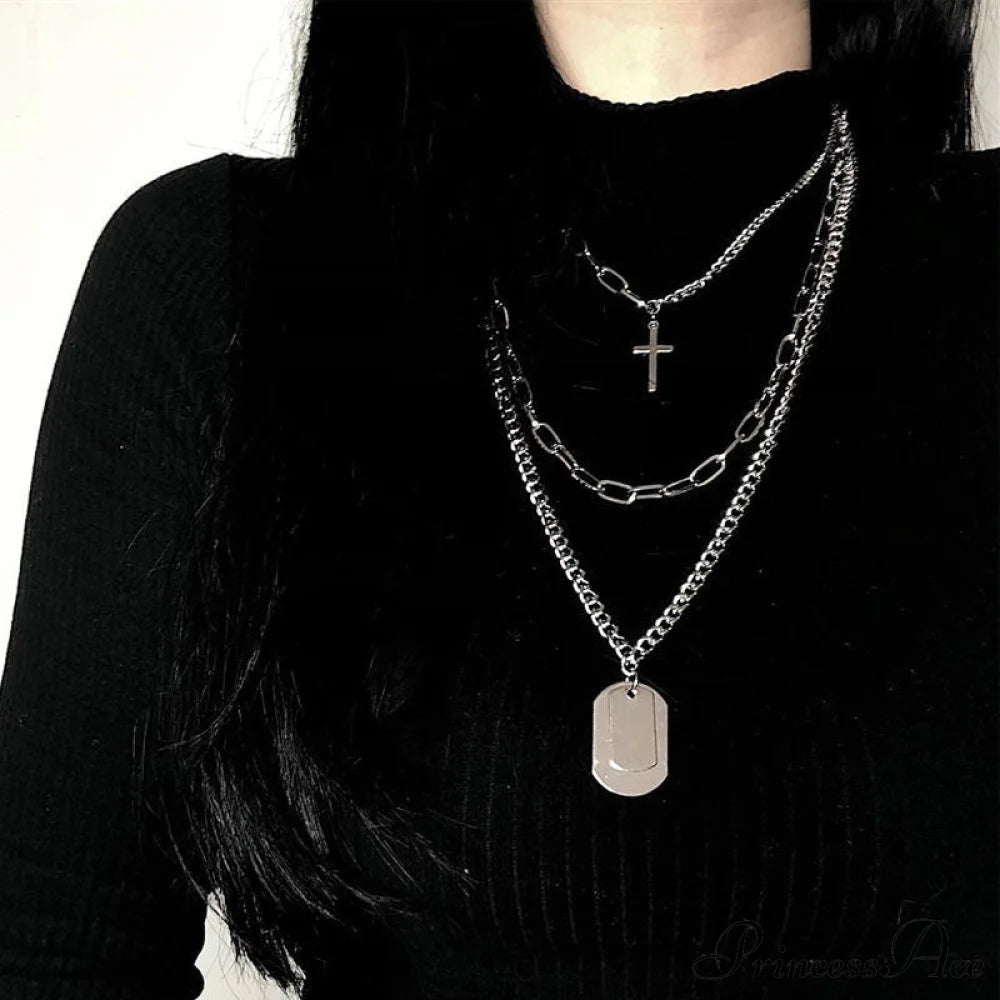 Minimalist Hip-Hop Punk Trendy Cross Sweater Chain Necklace Set Halloween