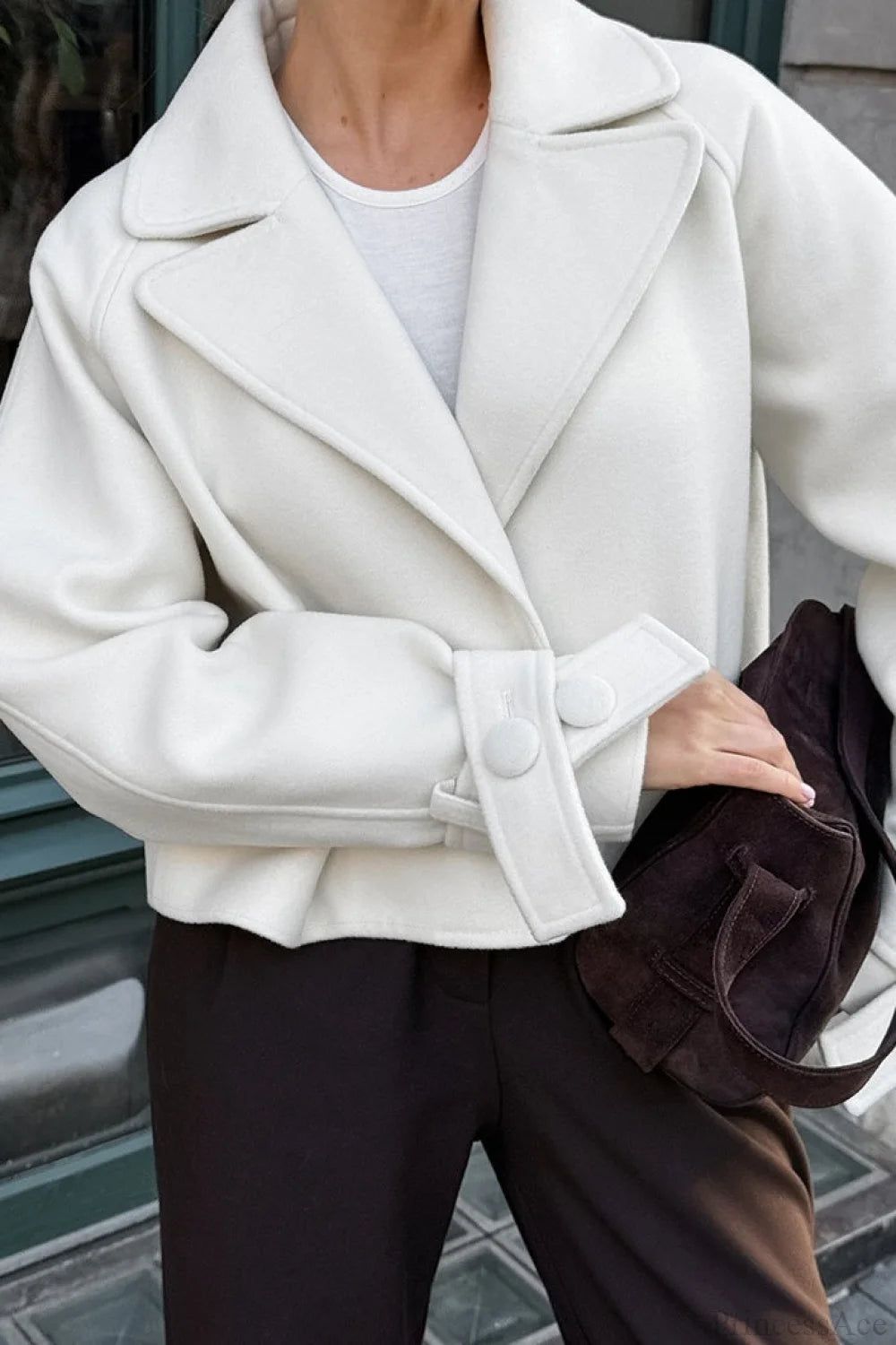 Minimalist Notched Collar Raglan Sleeve Cropped Coat