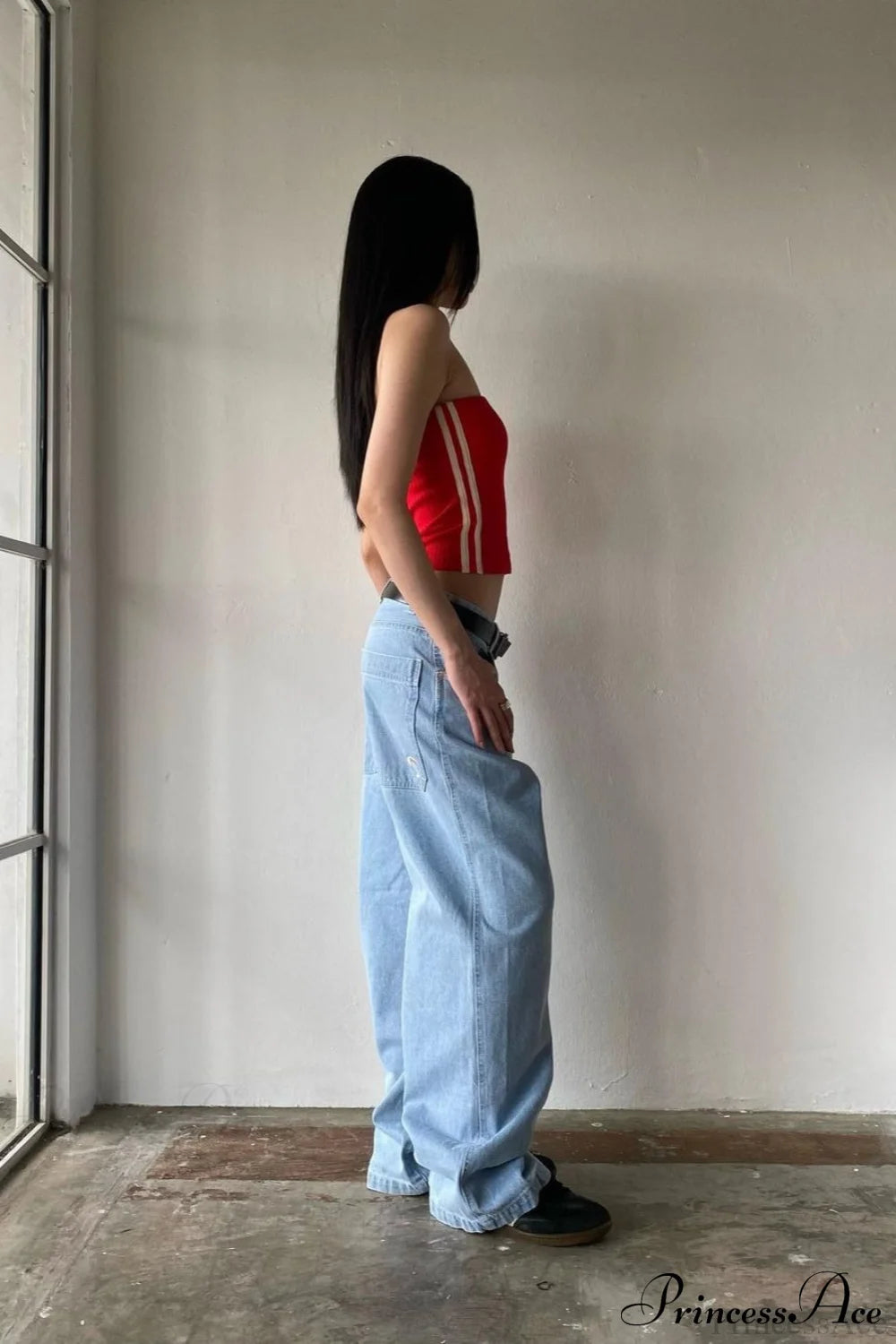 Minimalist Pocket Embroidery Relaxed Wide Leg Jeans