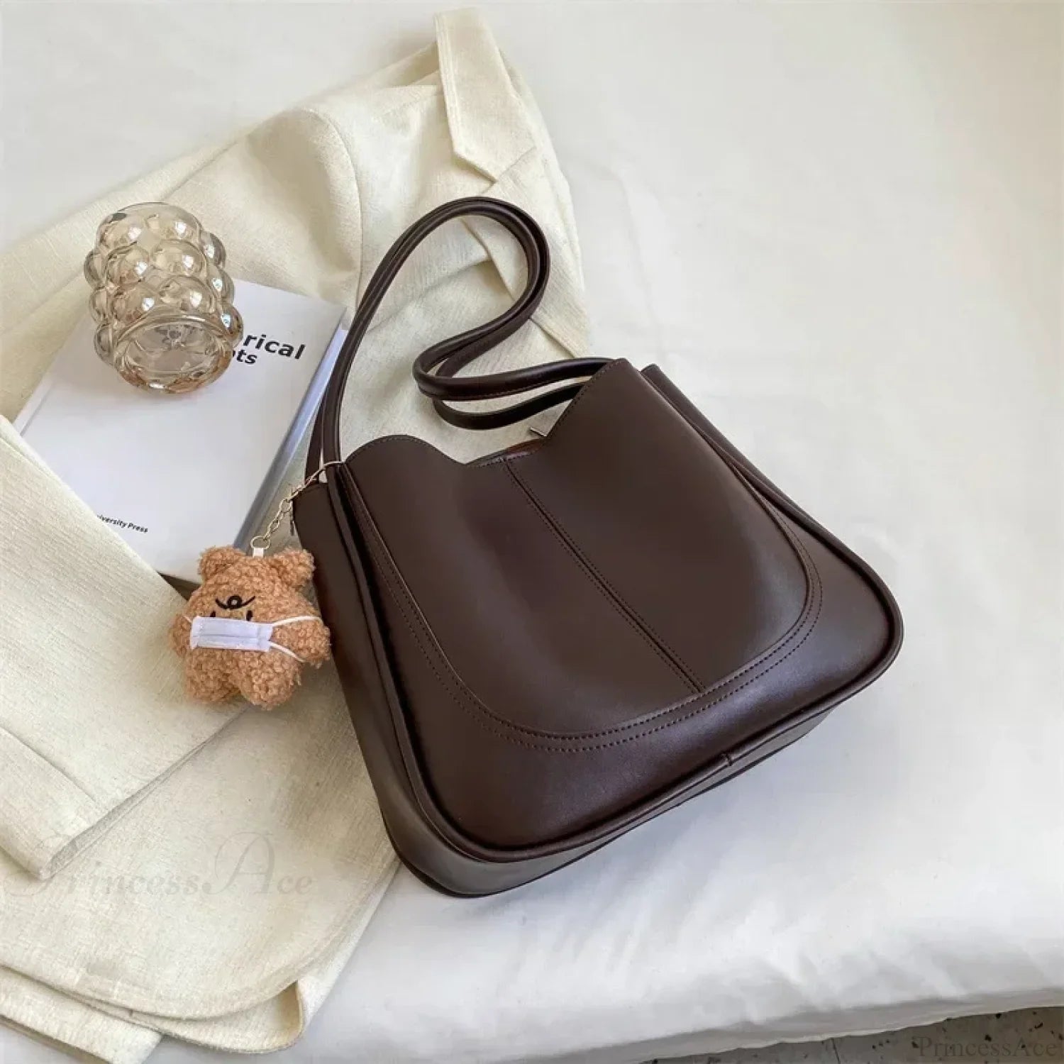 Minimalist PU Leather Shoulder Bag Coffee shoulder-250126