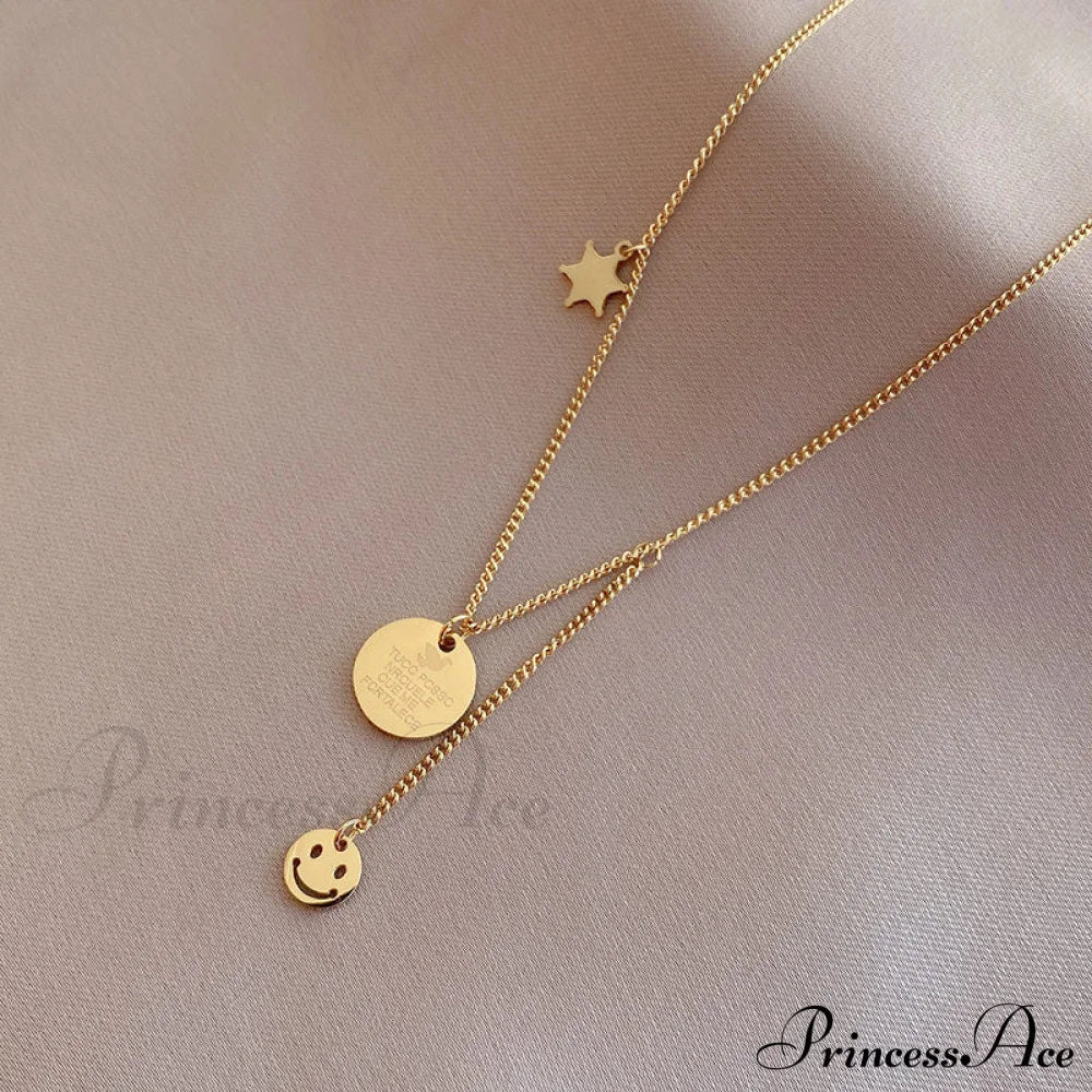 Minimalist Smile Star Plate Pendant Necklace