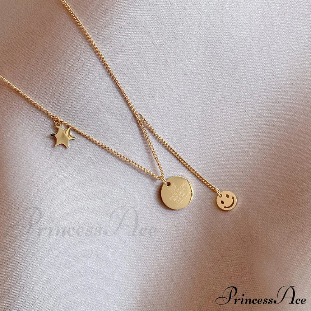 Minimalist Smile Star Plate Pendant Necklace