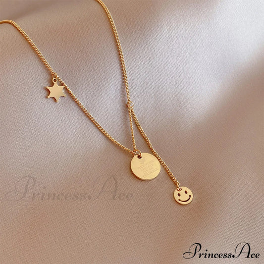 Minimalist Smile Star Plate Pendant Necklace