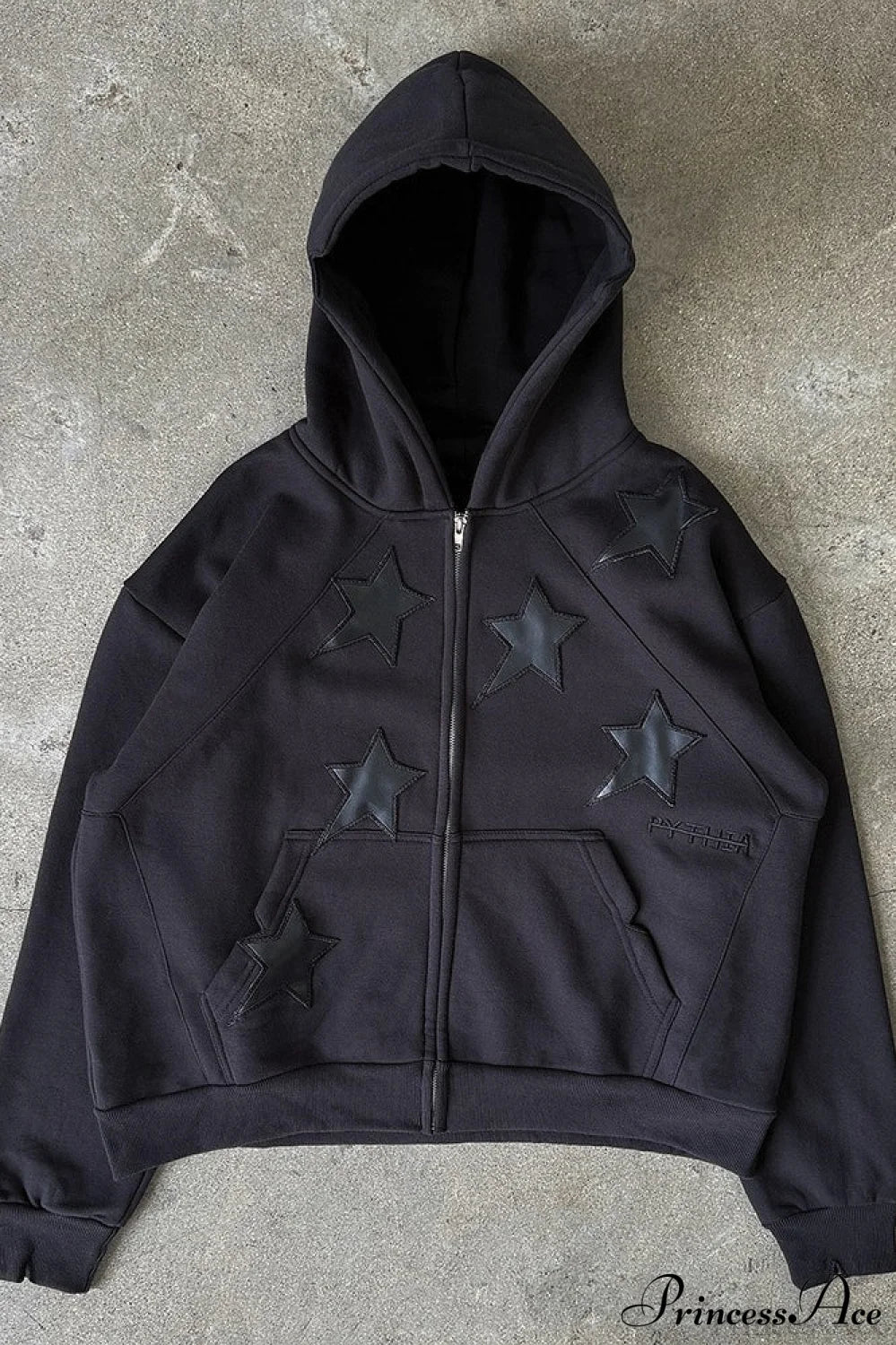 Minimalist Star Print Zip-Up Hoodie Black / S