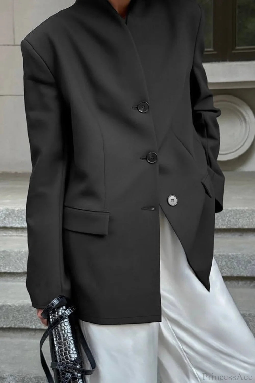 Minimalist White V-Neck Elegant Relaxed Coat