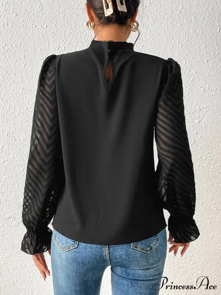 Mock Flounce Blouse Sheer With Arm Neck Women’s Clothing