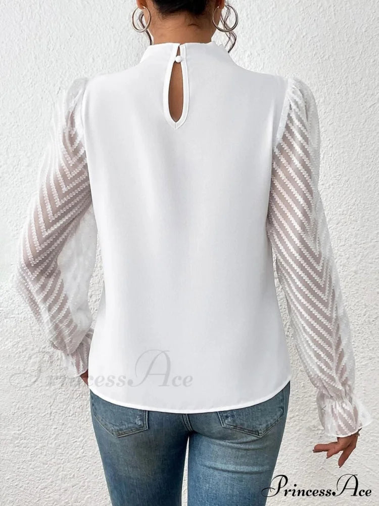 Mock Flounce Blouse Sheer With Arm Neck Women’s Clothing