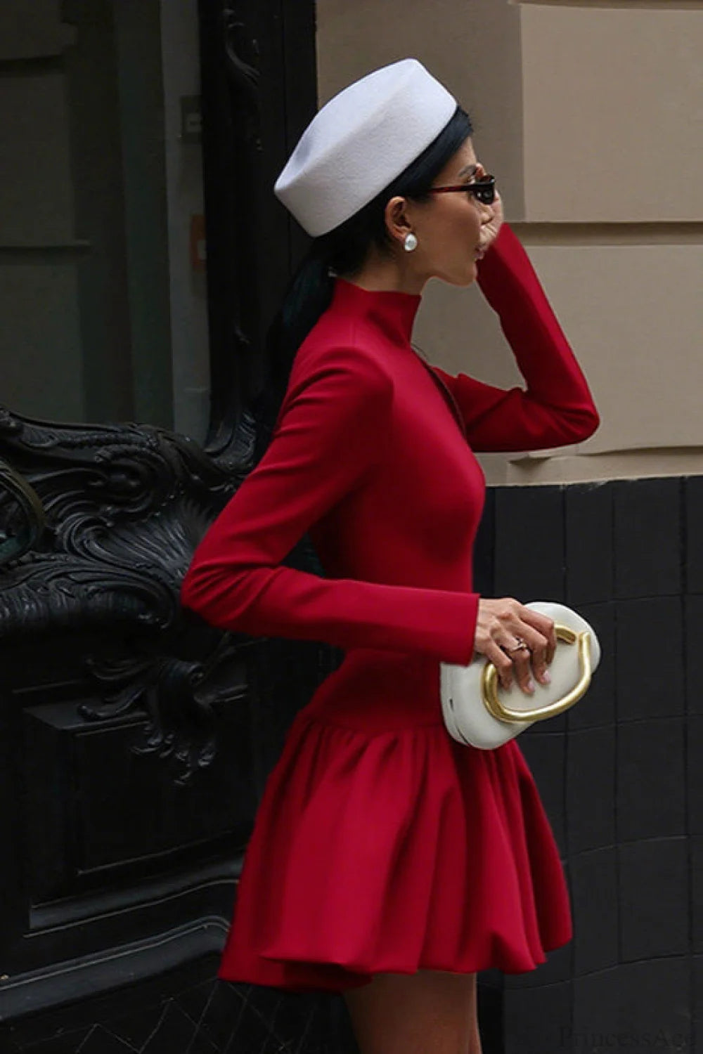 Mock Neck Asymmetrical Hem Umbrella Mini Dress