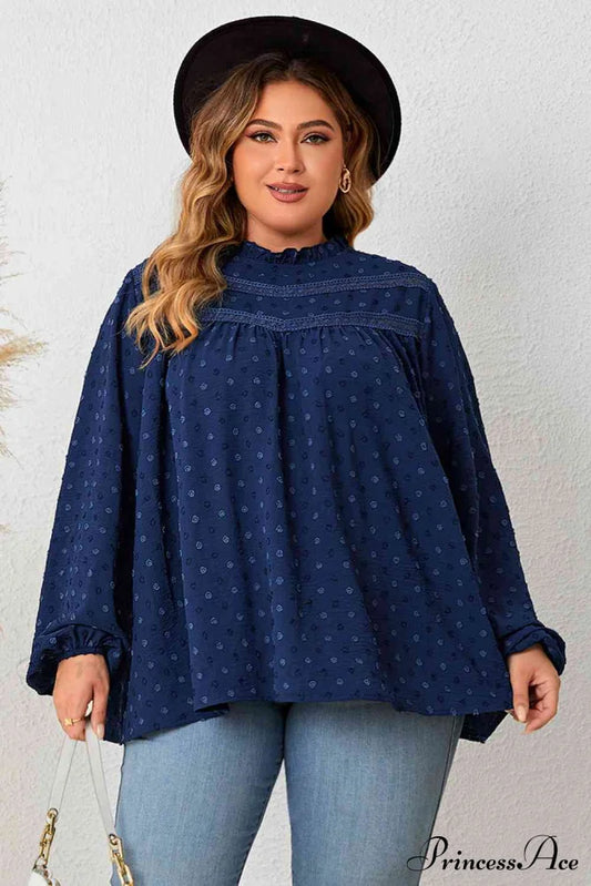 Plus Size Mock Neck Balloon Sleeve Blouse Navy clothes HS long sleeve shirts long sleeve top Ship From Overseas shirt shirts top tops