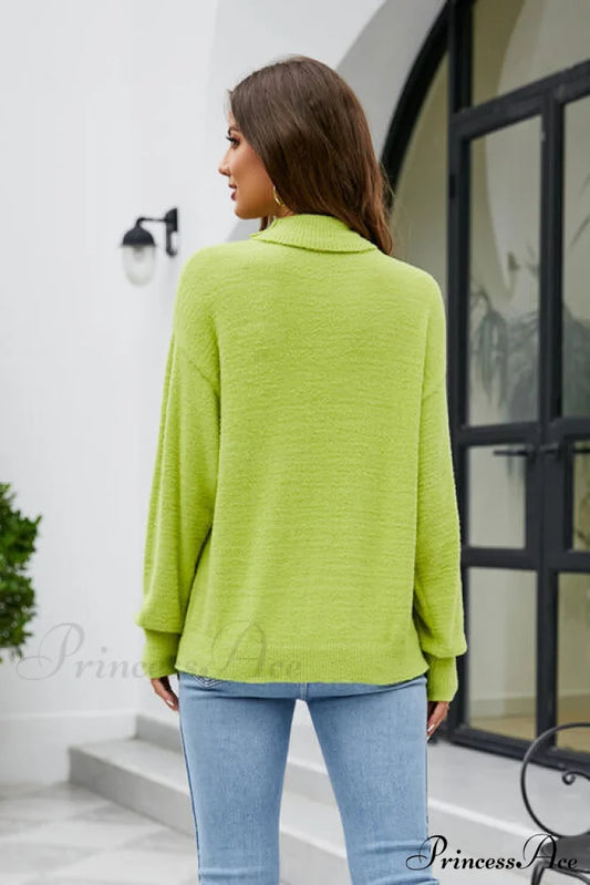 Mock With Dropped And Neck Sweater Arm Long Shoulder Sweaters-L