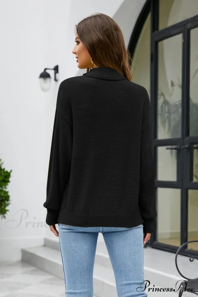 Mock With Dropped And Neck Sweater Arm Long Shoulder Sweaters-L