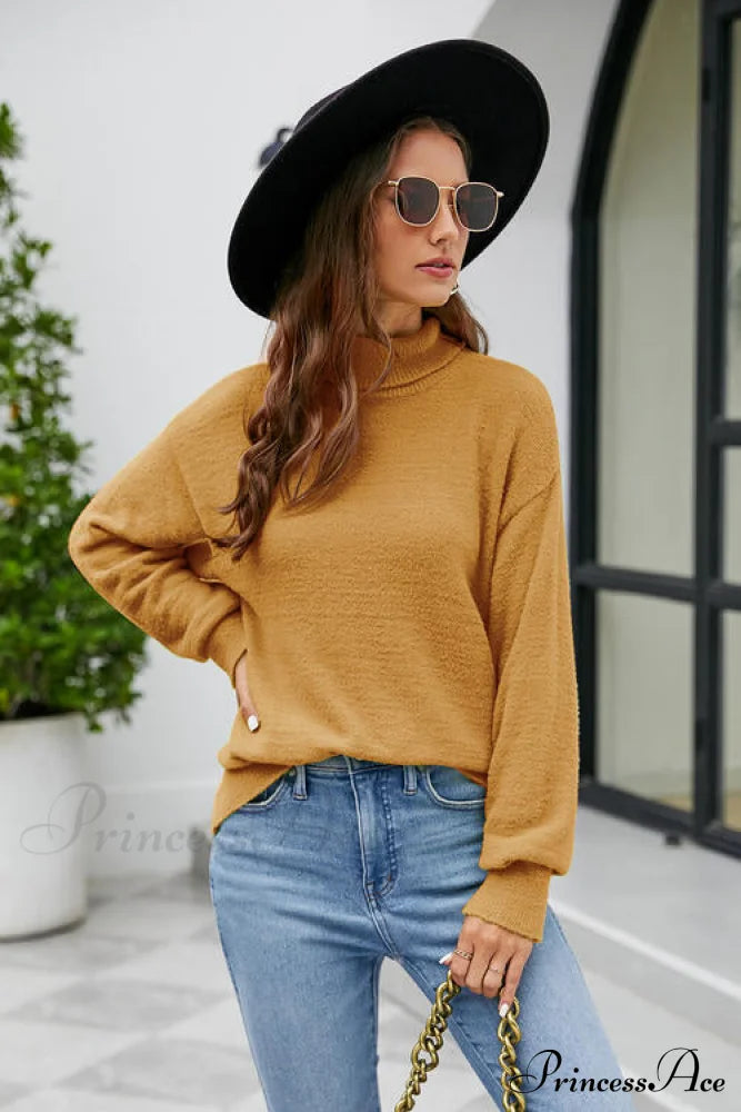 Mock With Dropped And Neck Sweater Arm Long Shoulder Sweaters-L