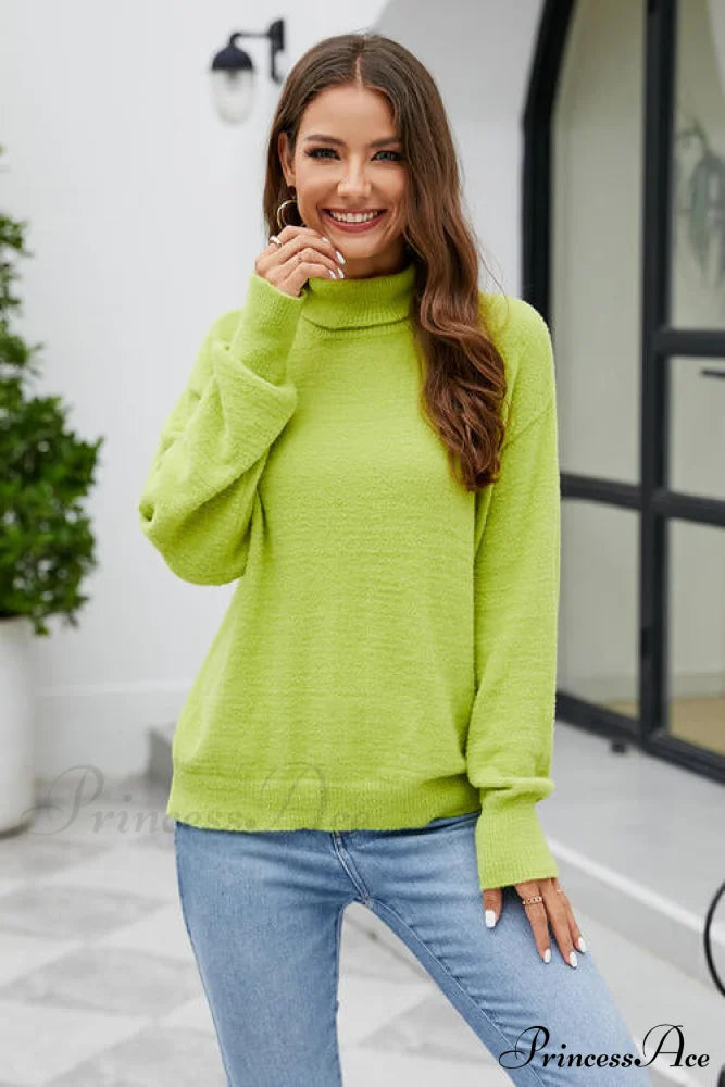 Mock With Dropped And Neck Sweater Arm Long Shoulder Sweaters-L