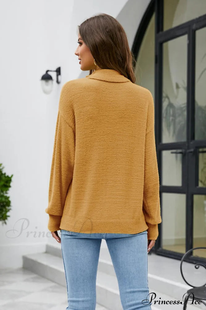 Mock With Dropped And Neck Sweater Arm Long Shoulder Sweaters-L