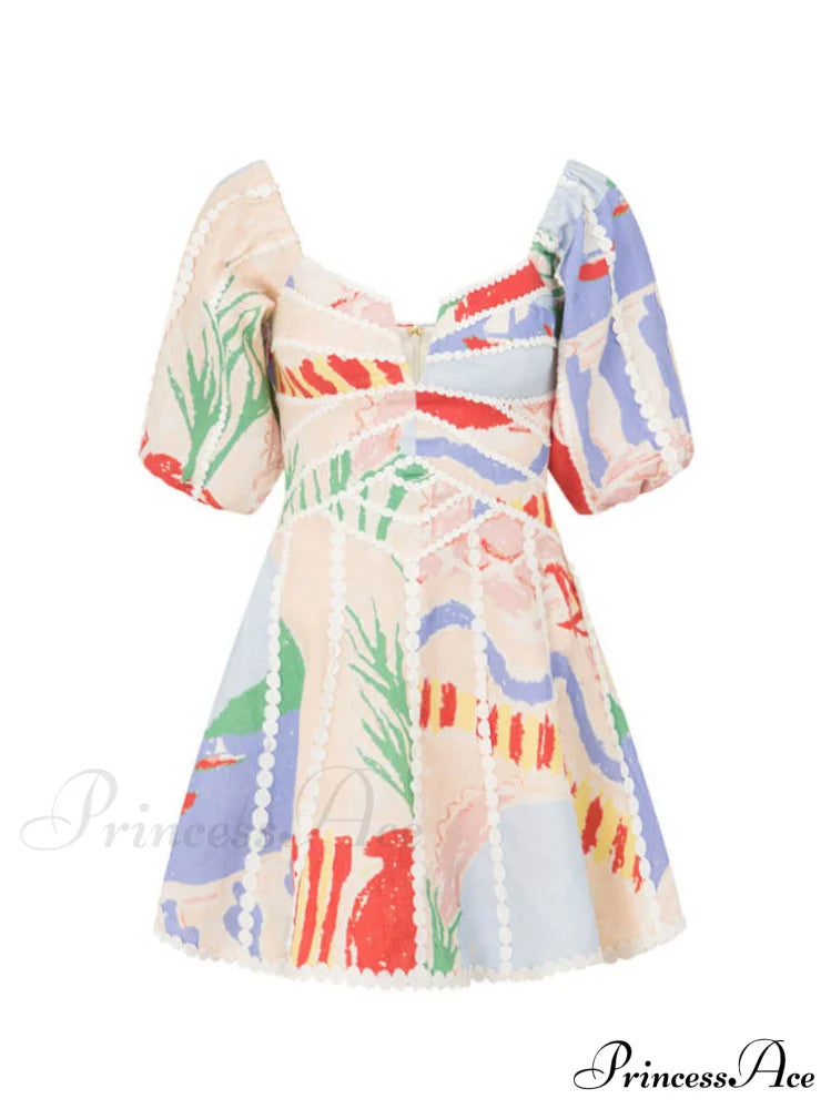 Modern Sophisticated Art Graffiti Graceful Floral Print Mini Dress Dresses