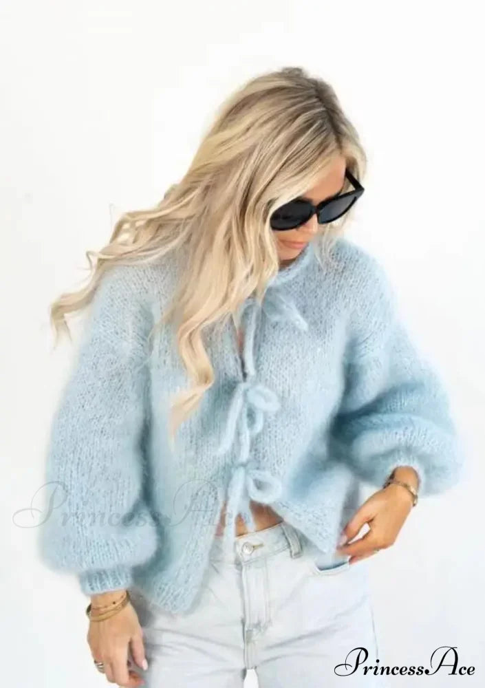 Mohair Soft Zip Tie Ivory Cardigan Sky Blue / S Cardigan-241208