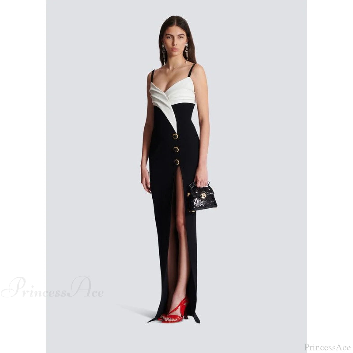 Monochrome Slit Satin Party Prom Dress black / XS promdress-250223
