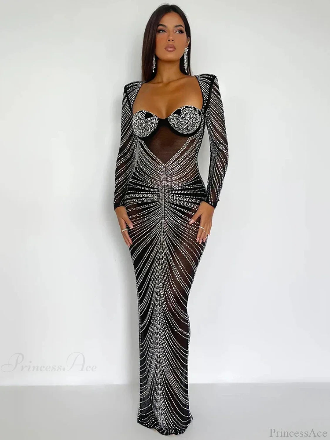Mozision Glitter Mesh See Through Party Maxi Dress For Women Christmas Dresses-L