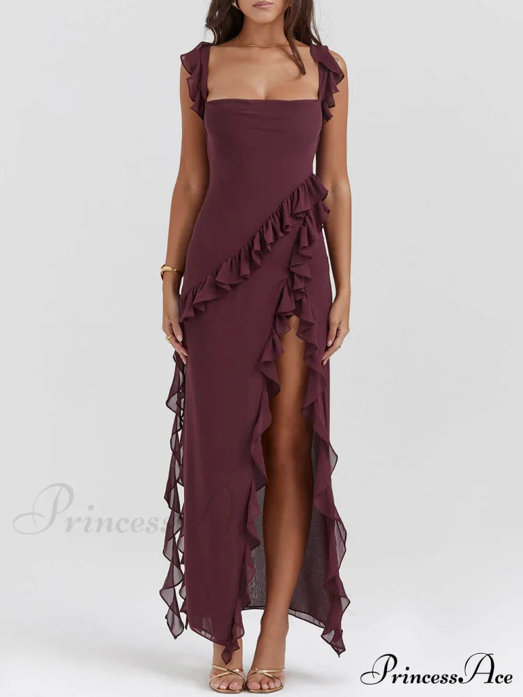 Mulberry Ruffle Stylish Maxi Dress Dresses