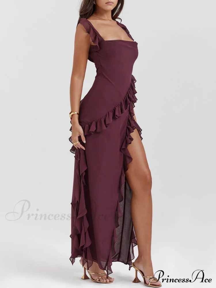 Mulberry Ruffle Stylish Maxi Dress Dresses