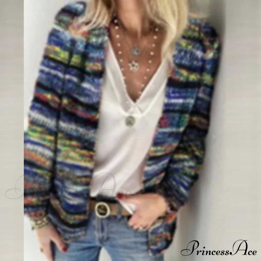 Multicolor Stripped Print Cardigan 02 Blue / S