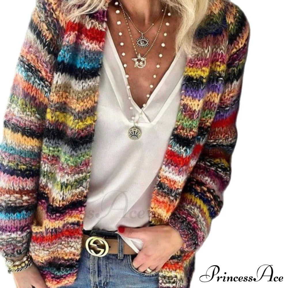 Multicolor Stripped Print Cardigan