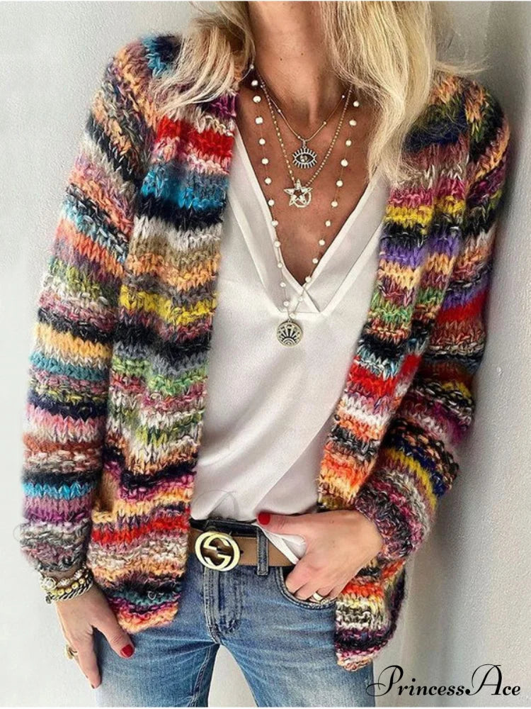 Multicolor Stripped Print Cardigan