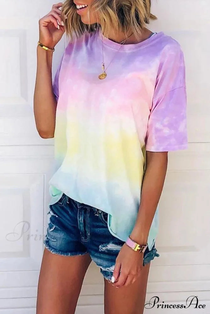 Multicolor Tie-Dye T-Shirt O With Neck Tops