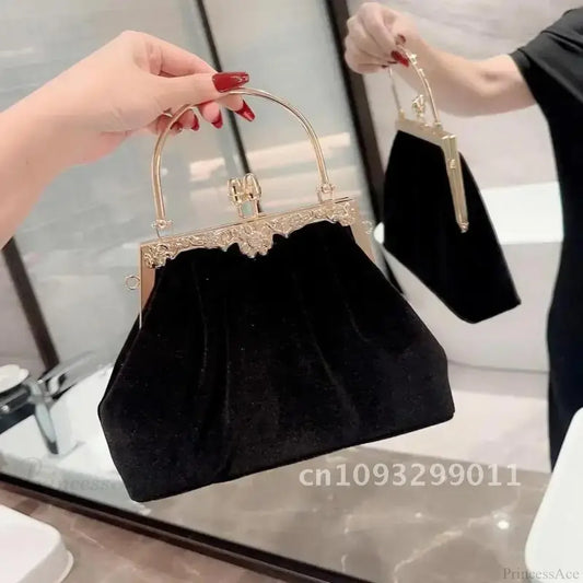 Mysterious Black Velvet Evening Party Wedding Clutch Bag Black clutchbag-250126