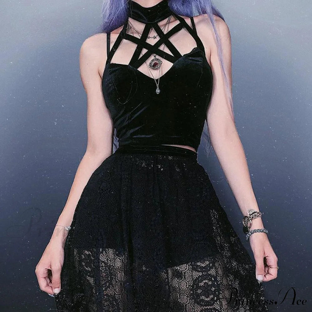 Mysterious Sexy Cross Gothic Casual Hollow Out Summer Crop Top Halloween