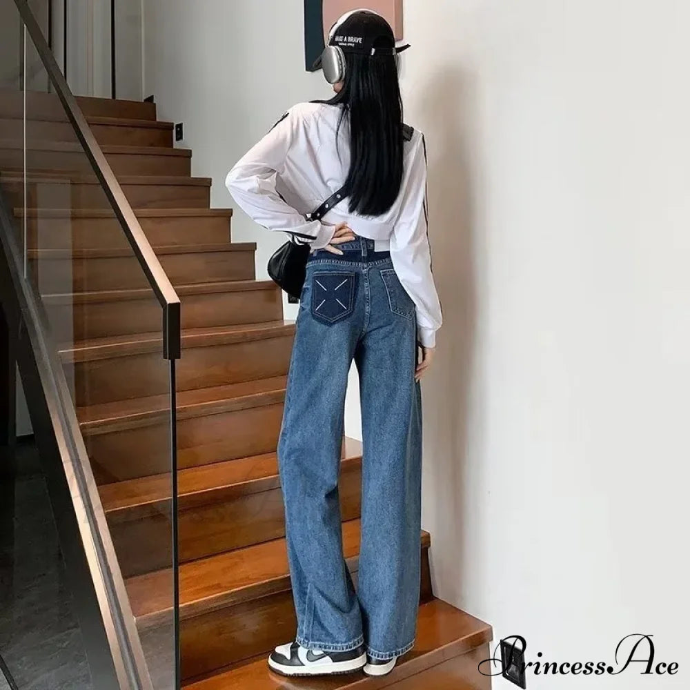 Natural Waist New Button Minimalist Trendy Summer Ins Wash Long Harajuku Wide Leg Black Jean