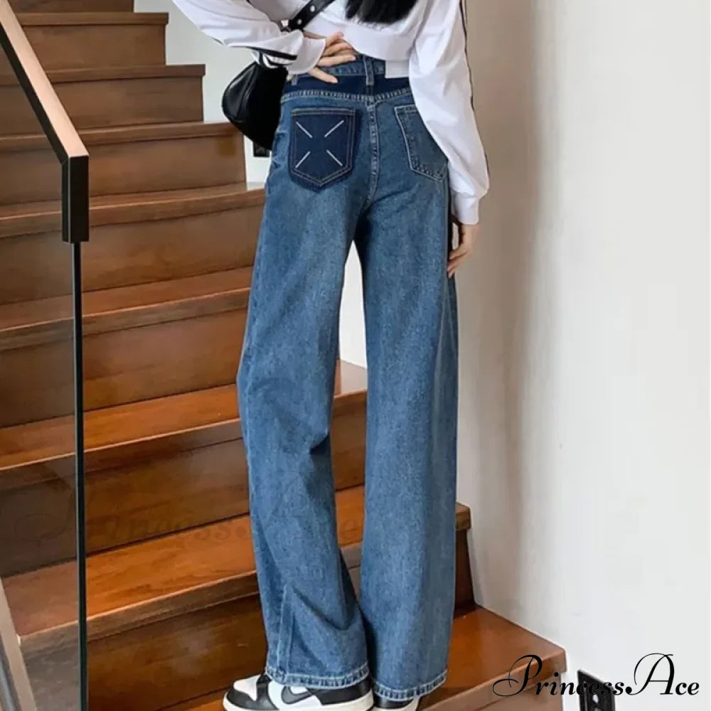 Natural Waist New Button Minimalist Trendy Summer Ins Wash Long Harajuku Wide Leg Black Jean Deep