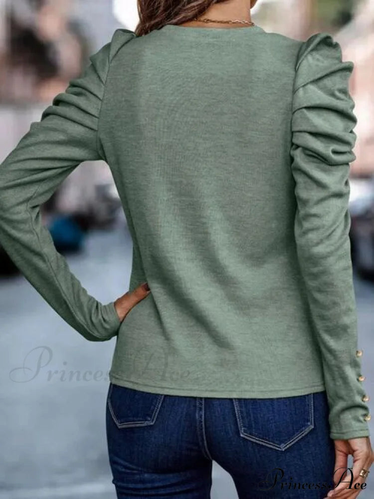 Neck Arm Puff Round Blouse