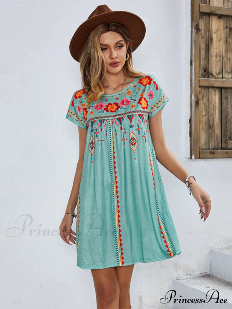 Neck Festive Knitted For Gown Short-Sleeved Round Casual Women Women’s Short Sleeve Mini Dress