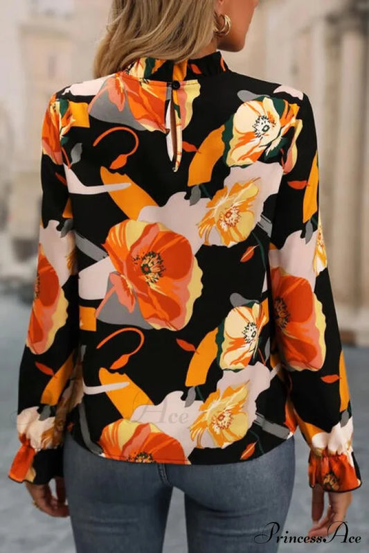 Neck Flounce With Mock Flowered Blouse Sleeves