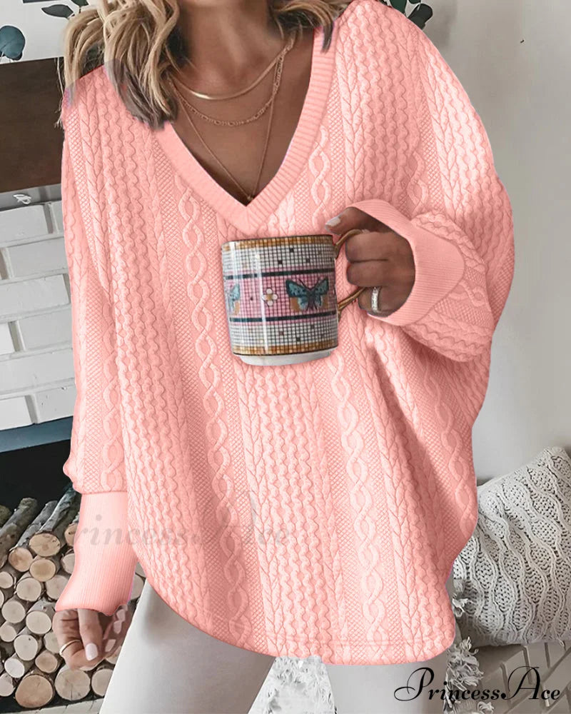V Neck Long Sleeve Sweatshirt Pink 2023 F/W 23BF cardigans Clothes discount Hoodies & Sweatshirts Spring Tops/Blouses