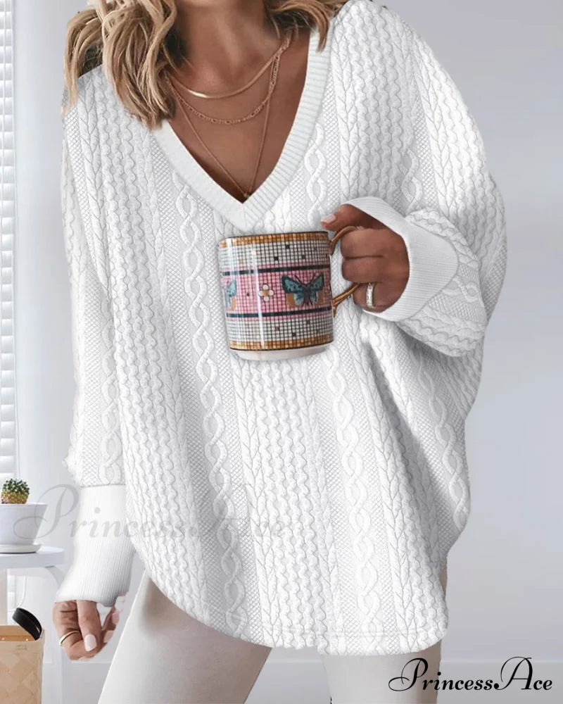 Neck Long V Arm Sweater Sweatshirts & Hoodies-L