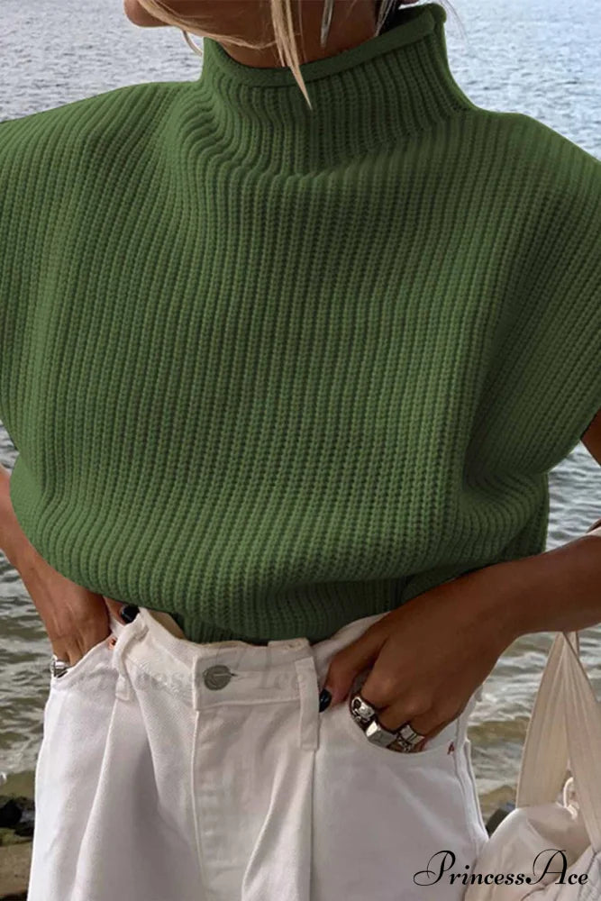 Neck Mock Sleeveless Sweater Green / S Sweaters-L