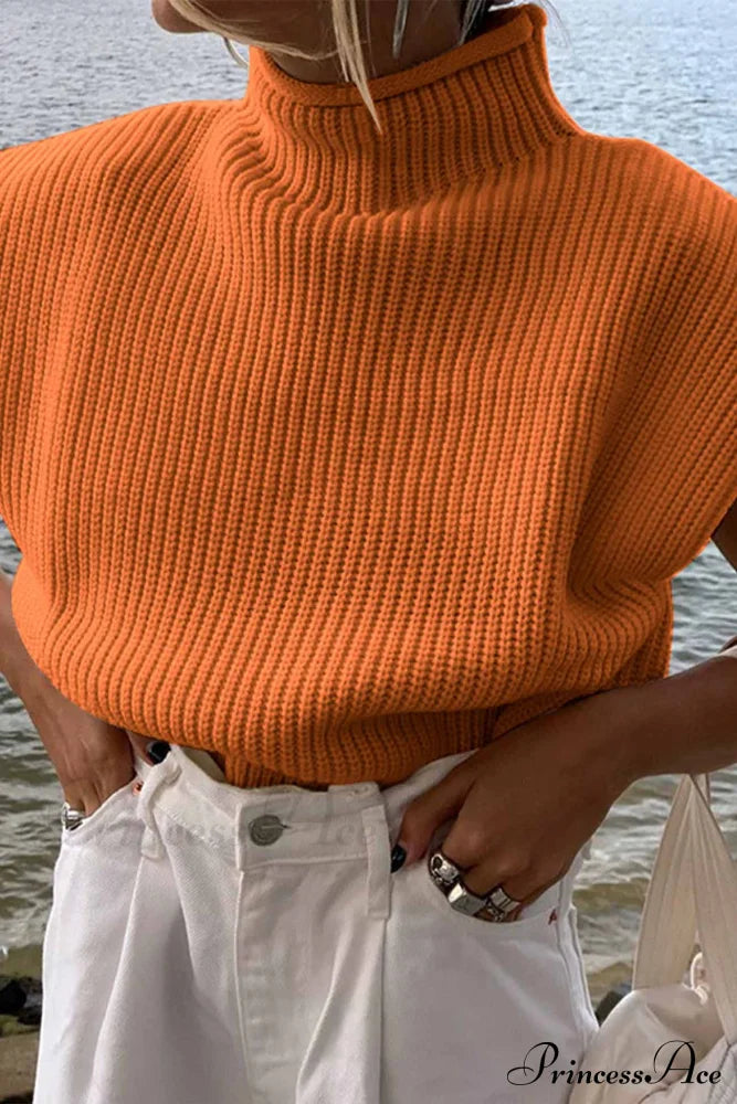 Neck Mock Sleeveless Sweater Orange / S Sweaters-L