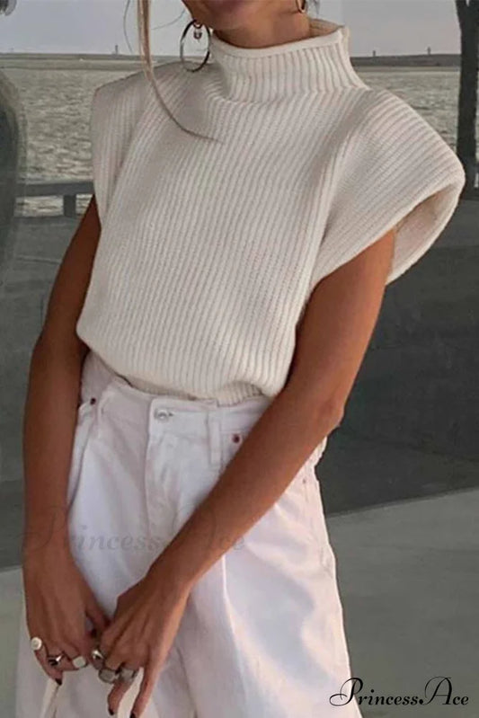 Neck Mock Sleeveless Sweater White / M Sweaters-L