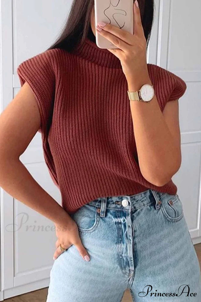 Neck Mock Sleeveless Sweater Wine Red / L Sweaters-L