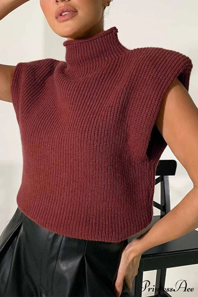 Neck Mock Sleeveless Sweater Wine Red / M Sweaters-L