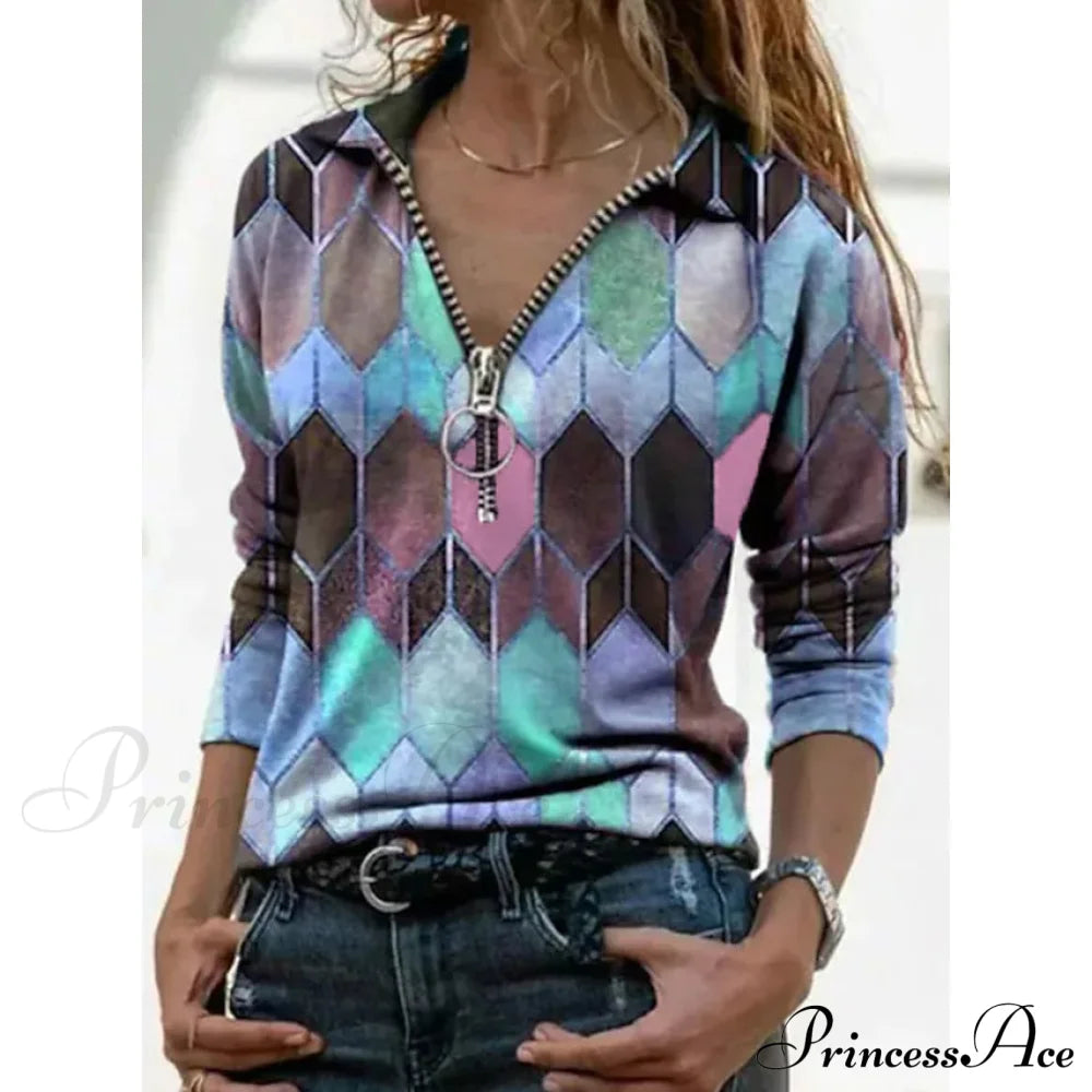 Women's Everyday V Neck Printed Long Sleeves Blue __stock:200 clothes refund_fee:1200 tops