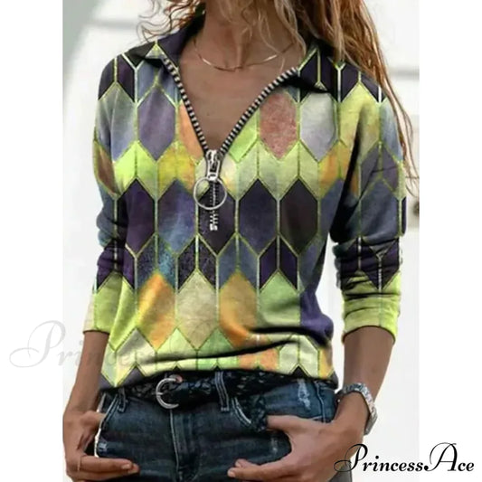 Women's Everyday V Neck Printed Long Sleeves Green __stock:200 clothes refund_fee:1200 tops